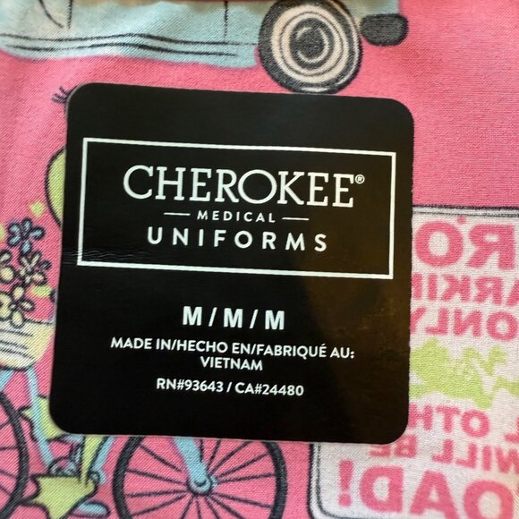 Cherokee Medical Uniforms V-Neck Frog Print Pink Scrub Top Women Medium Fun Cart - Picture 3 of 5